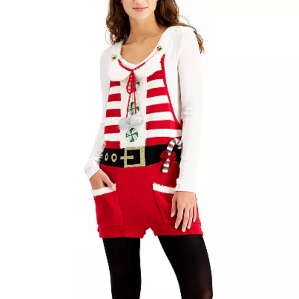 Hooked Up Sleeveless Holiday Sweater Romper